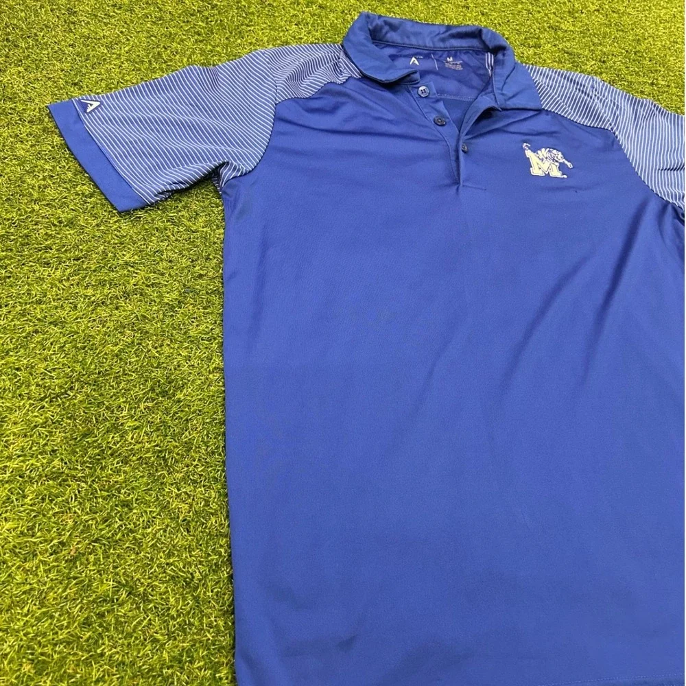 Memphis Tigers Mens Blue Striped Sleeve Performance Polo Shirt Medium